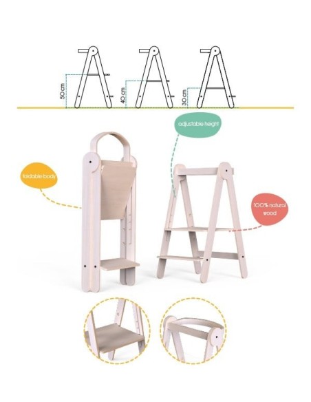 Turn de invatare pliabil MamaToyz Learning Tower din lemn, Verde