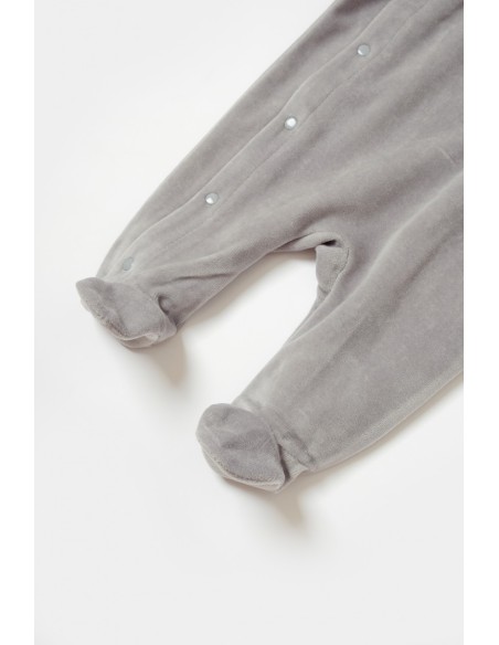 Salopeta Elefant cu maneca lunga si botosei din 80%bumbac organic si 20% poliester - Gri, BabyCosy (Marime: 0-3 Luni)