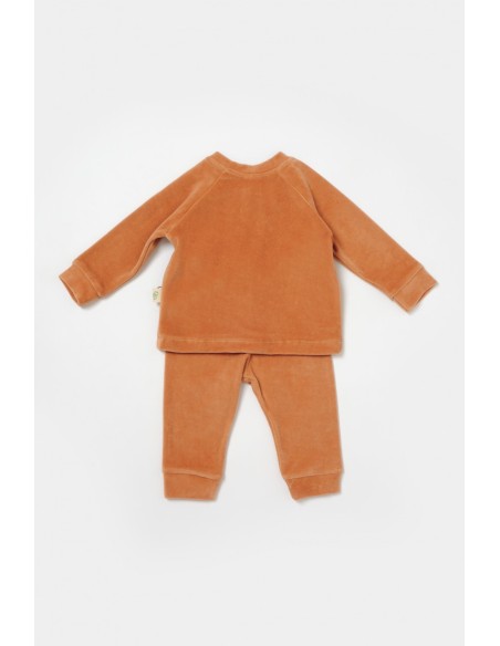Set bluzita si pantaloni Elefant, 80%bumbac organic si 20% poliester - Caramiziu, BabyCosy (Marime: 9-12 luni)