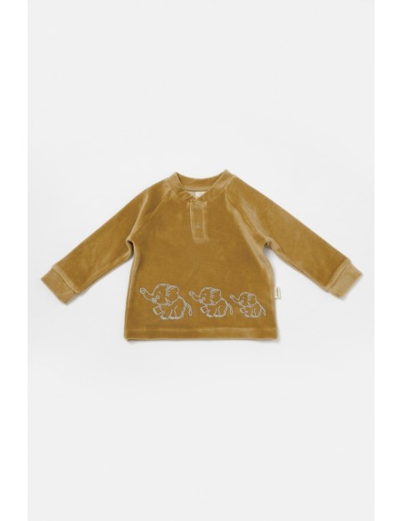 Set bluzita si pantaloni Elefant, 80%bumbac organic si 20% poliester - Mustar, BabyCosy (Marime: 6-9 luni)