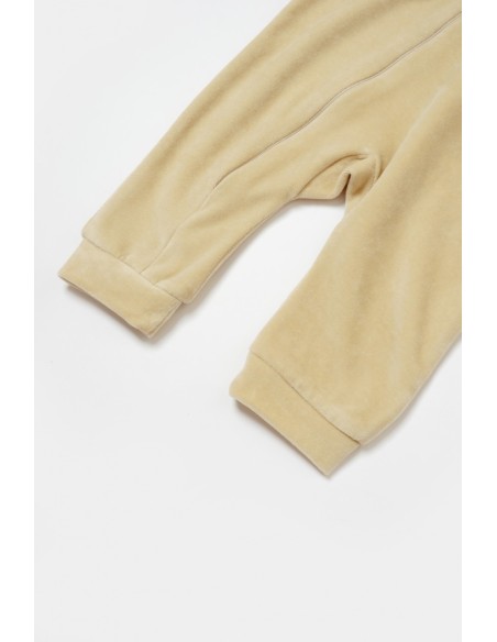 Salopeta Elefant cu maneca lunga din 80%bumbac organic si 20% poliester - Stone, BabyCosy (Marime: 18-24 Luni)