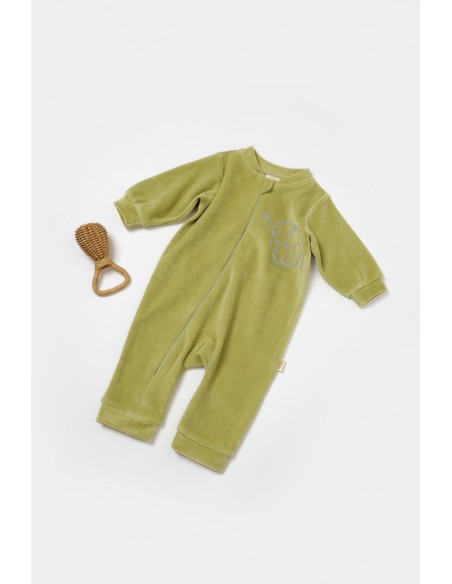 Salopeta Elefant cu maneca lunga din 80%bumbac organic si 20% poliester - Verde, BabyCosy (Marime: 18-24 Luni)