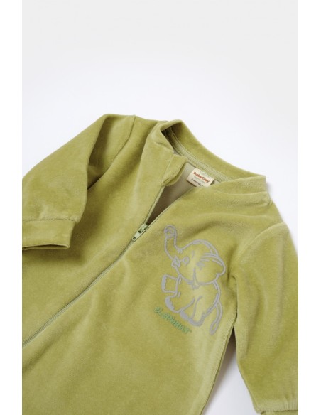 Salopeta Elefant cu maneca lunga din 80%bumbac organic si 20% poliester - Verde, BabyCosy (Marime: 18-24 Luni)
