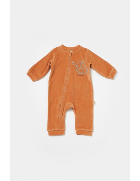 Salopeta Elefant cu maneca lunga din 80%bumbac organic si 20% poliester - Caramiziu, BabyCosy (Marime: 12-18 Luni)