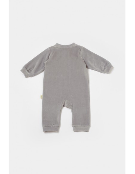 Salopeta Elefant cu maneca lunga din 80%bumbac organic si 20% poliester - Gri, BabyCosy (Marime: 6-9 luni)