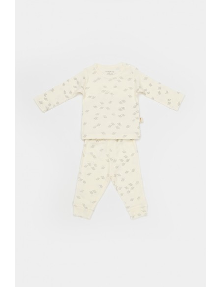 Set 3 piese:bluza, pantaloni si caciulita Printed, BabyCosy, 50% modal+50% bumbac, Ecru (Marime: 3-6 Luni)