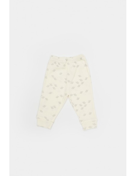 Set 3 piese:bluza, pantaloni si caciulita Printed, BabyCosy, 50% modal+50% bumbac, Ecru (Marime: 3-6 Luni)