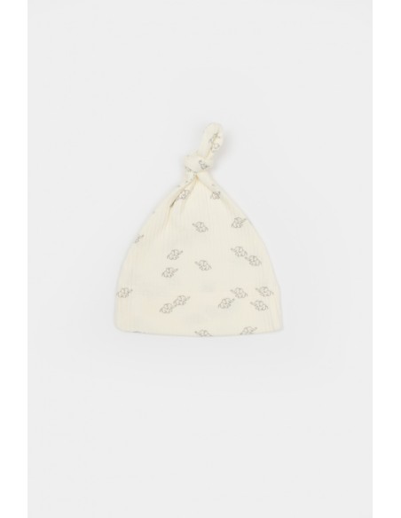 Set 3 piese:bluza, pantaloni si caciulita Printed, BabyCosy, 50% modal+50% bumbac, Ecru (Marime: 3-6 Luni)