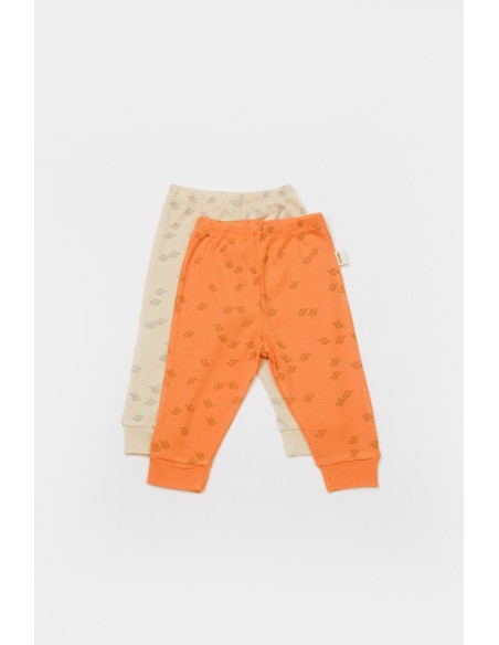 Set 2 pantalonasi Printed, BabyCosy, 50% modal+50% bumbac, Stone/Apricot (Marime: 6-9 luni)