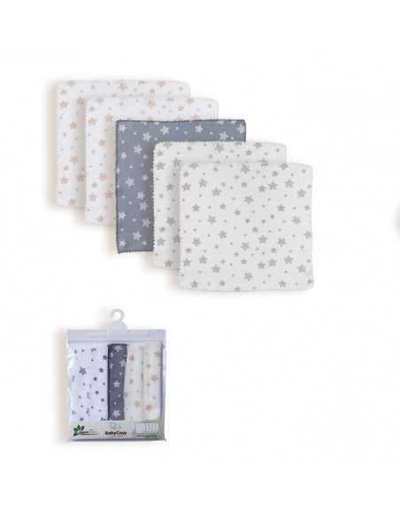 Set 5 prosopele, bumbac organic 100%, 24x24 cm, BabyCosy
