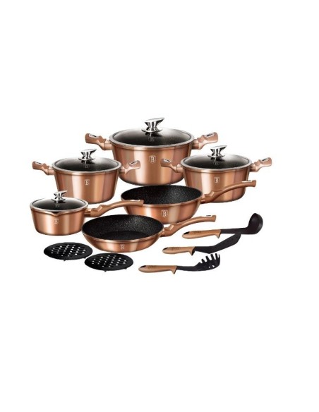 Set gatit oale, cratite si tigai, 15 piese Berlinger Haus Rose Gold BH/1224N