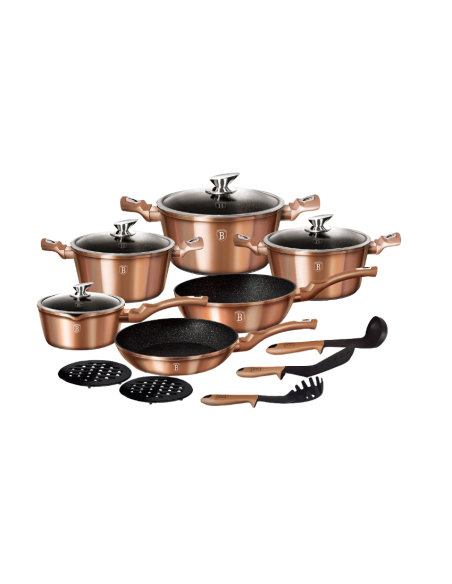 Set gatit oale, cratite si tigai, 15 piese Berlinger Haus Rose Gold BH/1224N