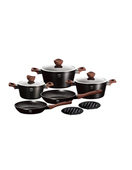 Set 10 piese, oale si tigai marmorate, din aluminiu forjat, Ebony Rosewood Collection, Berlinger Haus, BH/1534N
