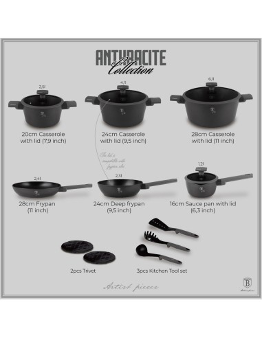 Set de gatit, 15 piese, Anthracite Collection,...