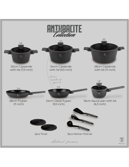 Set de gatit, 15 piese, Anthracite Collection, Berlinger Haus, BH/8141