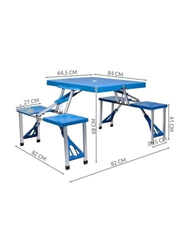 Masa plianta, camping, cu 4 scaune, 82x82x70...