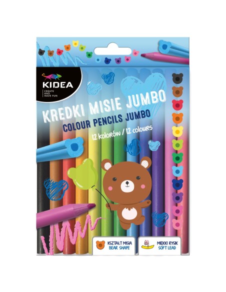 Set creioane colorate jumbo Derform Kidea, 12 culori, multicolor, 12x110x185mm, KMJ12KKA