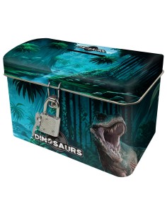 Pusculita cu lacat si 2 chei, Metal, Multicolorm, Dino...