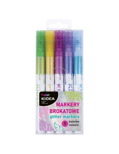 Set 5 markere cu sclipici, Kidea, Multicolor,...