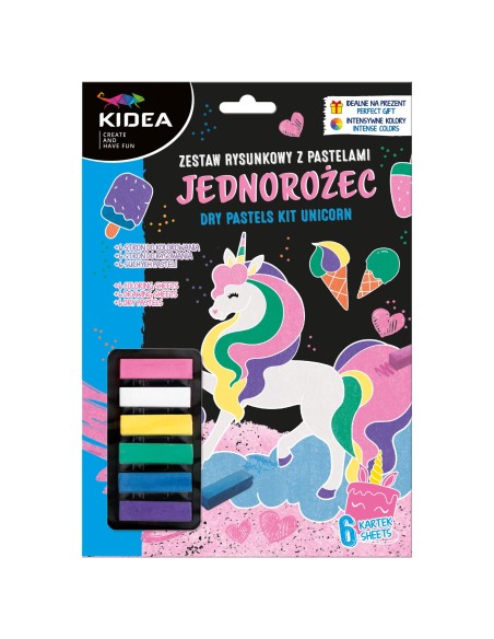 Set de desen, 6 culori pastel, Unicorn Kidea ZRPJKA, 18x26x1,5cm