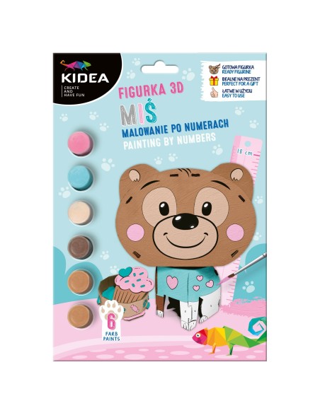 Set Pictura 3D dupa numere, Kidea, Forma ursulet, Multicolor, F3DMNMKA