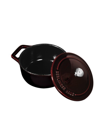 Cratita cu capac, 10 cm, din fonta emailata, Burgundy Metallic Line, Berlinger Haus, BH 6495