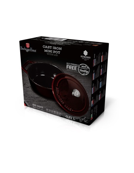 Cratita cu capac, 10 cm, din fonta emailata, Burgundy Metallic Line, Berlinger Haus, BH 6495