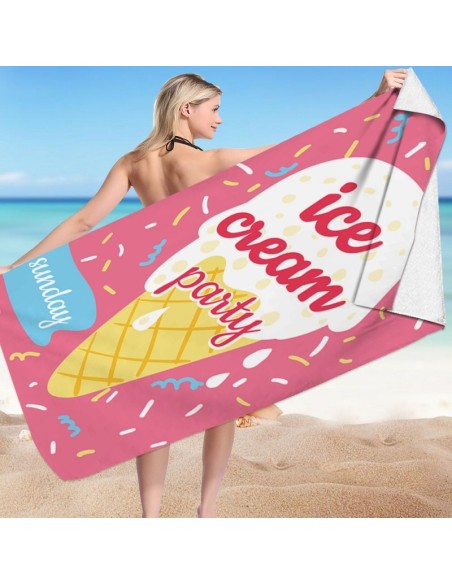 Prosop pentru plaja, dreptunghiular, 150x70 cm, model roz cu inghetata, ICE CREAM PARTY, REC54WZ3
