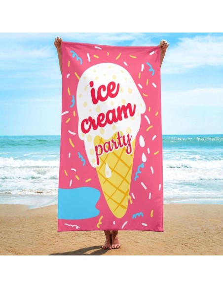 Prosop pentru plaja, dreptunghiular, 150x70 cm, model roz cu inghetata, ICE CREAM PARTY, REC54WZ3