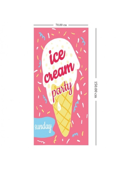Prosop pentru plaja, dreptunghiular, 150x70 cm, model roz cu inghetata, ICE CREAM PARTY, REC54WZ3