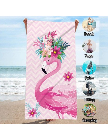 Prosop pentru plaja, dreptunghiular, 150x70 cm, model roz flamingo, REC54WZ13
