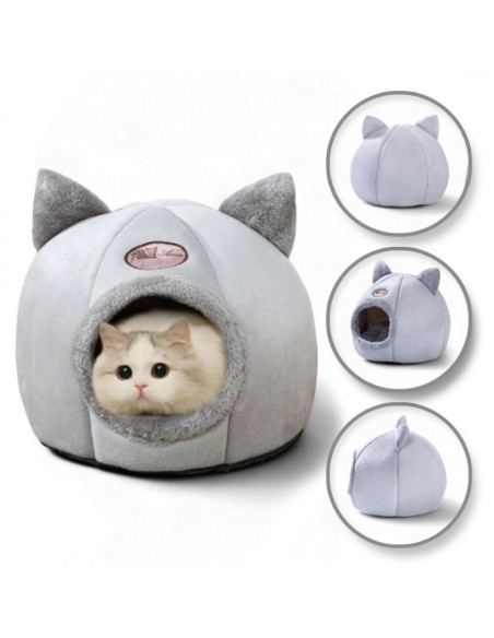 Pat culcus de iarna pentru pisici, gri, model CAT HOUSE, KOT16