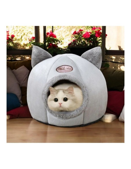 Pat culcus de iarna pentru pisici, gri, model CAT HOUSE, KOT16