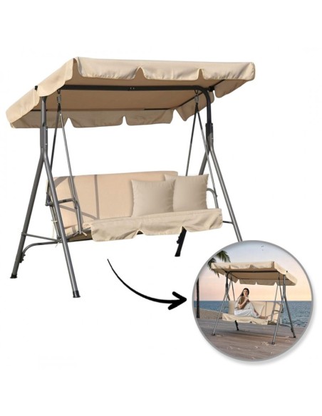 Balansoar gradina acoperit, 3 locuri, maxim 260 kg, perne bej, JollyMag, HO01K