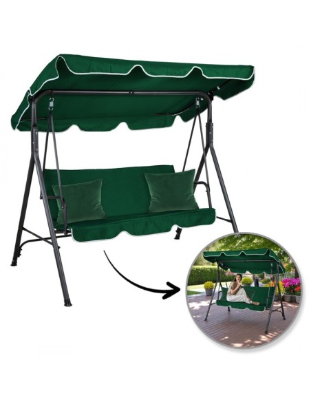 Balansoar gradina acoperit, 3 locuri, maxim 260 kg, perne verzi, JollyMag, HO01ZIE