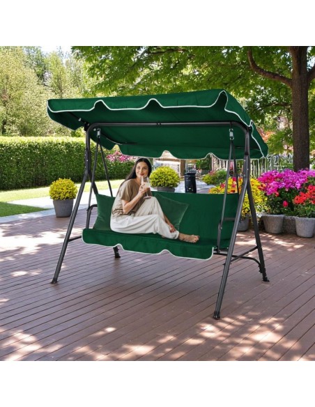 Balansoar gradina acoperit, 3 locuri, maxim 260 kg, perne verzi, JollyMag, HO01ZIE