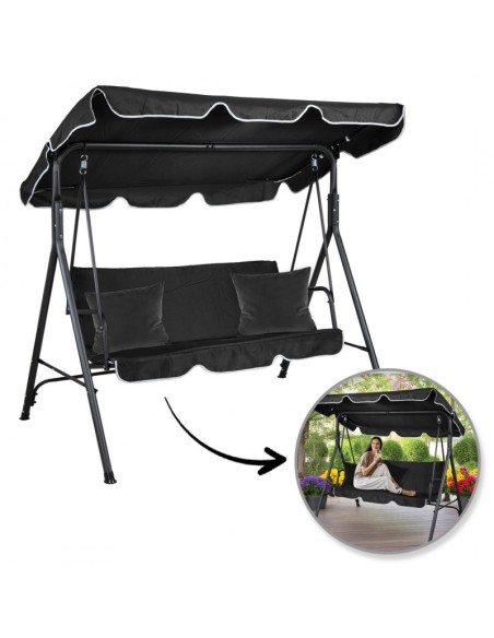 Balansoar gradina acoperit, 3 locuri, maxim 260 kg, perne negre, JollyMag, HO01CZ