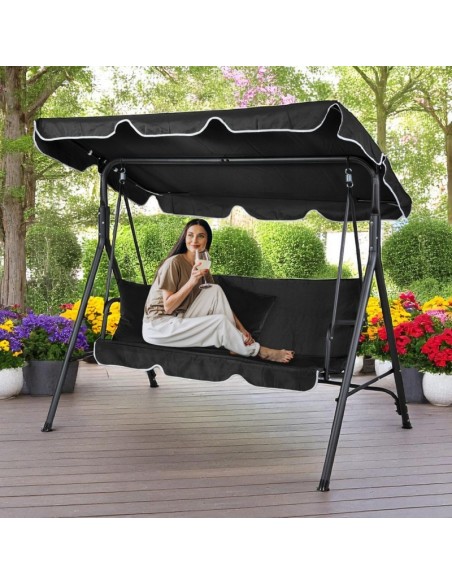 Balansoar gradina acoperit, 3 locuri, maxim 260 kg, perne negre, JollyMag, HO01CZ