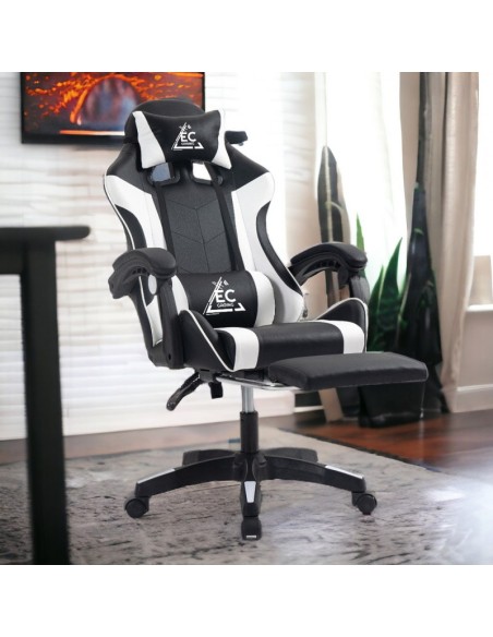 Scaun de gaming negru, cu perna lombara si suport picioare, max 150 kg, 64x116-123 cm, JollyMag, KO24B