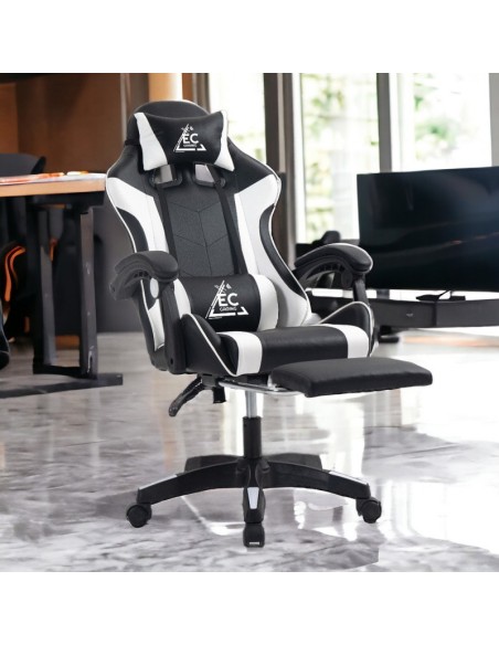 Scaun de gaming negru, cu perna lombara si suport picioare, max 150 kg, 64x116-123 cm, JollyMag, KO24B