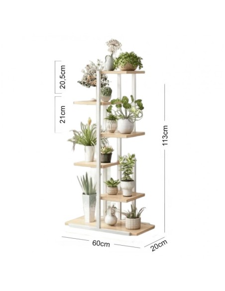 Suport pentru ghivece de flori si plante, raft modern, alb și maro, JollyMag, SZ16B, 113x60x20cm