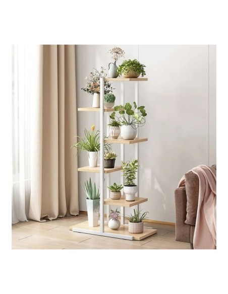 Suport pentru ghivece de flori si plante, raft modern, alb și maro, JollyMag, SZ16B, 113x60x20cm