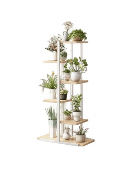 Suport pentru ghivece de flori si plante, raft modern, alb și maro, JollyMag, SZ16B, 113x60x20cm