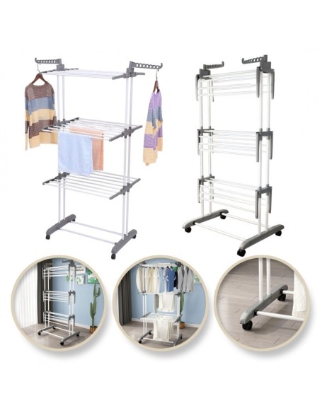 Uscator vertical mare de rufe, pliabil, pe roti, 3 nivele, alb, max 40 kg, JollyMag, SU02