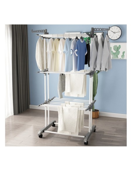 Uscator vertical mare de rufe, pliabil, pe roti, 3 nivele, alb, max 40 kg, JollyMag, SU02
