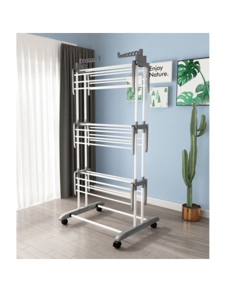 Uscator vertical mare de rufe, pliabil, pe roti, 3 nivele, alb, max 40 kg, JollyMag, SU02