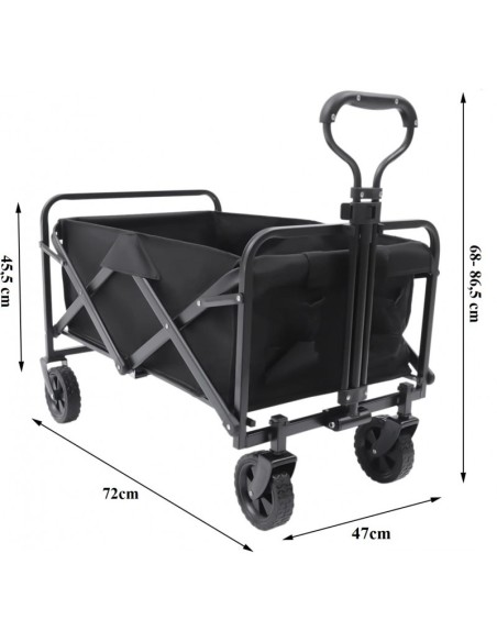 Carucior de gradina pentru transport, pliabil, metalic, negru, JollyMag, AR07CZ, 72x47x68-87cm