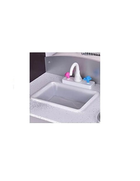 Bucatarie din lemn pentru copii, cu frigider, cuptor si cuptor cu microunde, silver-gri, LeanToys, 2637