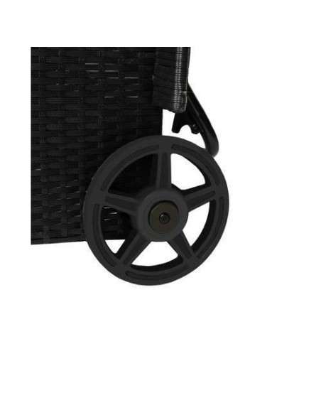 Sezlong pentru gradina, cu roti si perna, reglabil, ratan sintetic, negru si gri, 54x197x42/107 cm, Malatec