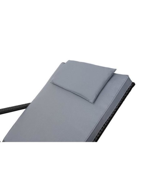 Sezlong pentru gradina, cu roti si perna, reglabil, ratan sintetic, negru si gri, 54x197x42/107 cm, Malatec